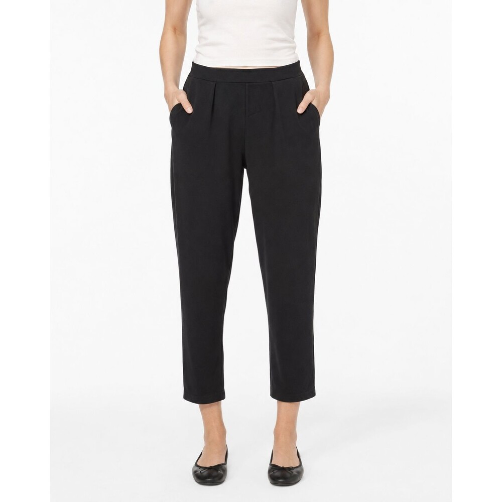 Cuyana Women's Pants Organic Pima Cotton Modal Stretch Crop Black Large Pull On